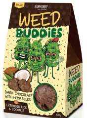 Euphoria Weed Buddies Horká čokoláda s konopnými semienkami, ryžovými guľôčkami a kokosom, 100 g