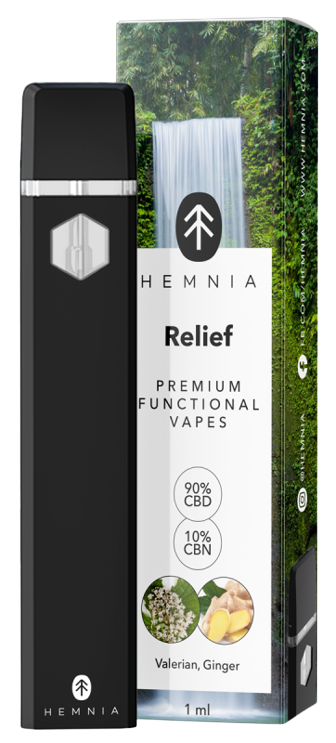 Hemnia Premium Functional Vape Pen Relief - 90% CBD, 10% CBN, valerian, gyömbér, 1 ml