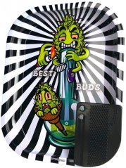 Best Buds Smoke Me kis fém gördülő tálca mágneses darálókártyával