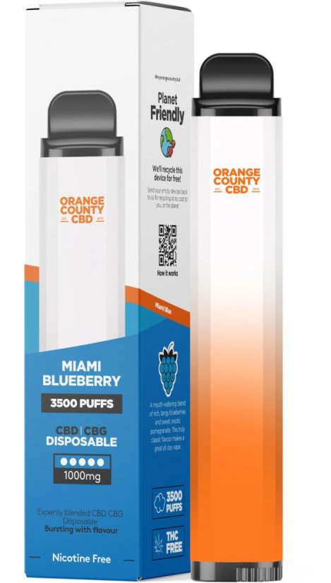 Orange County CBD Vape toll Miami Blueberry 3500 Puff, 600 mg CBD, 400 mg CBG, 10 ml