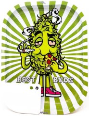 Best Buds Éhes pizza kis fém gördülő tálca mágneses daráló kártyával